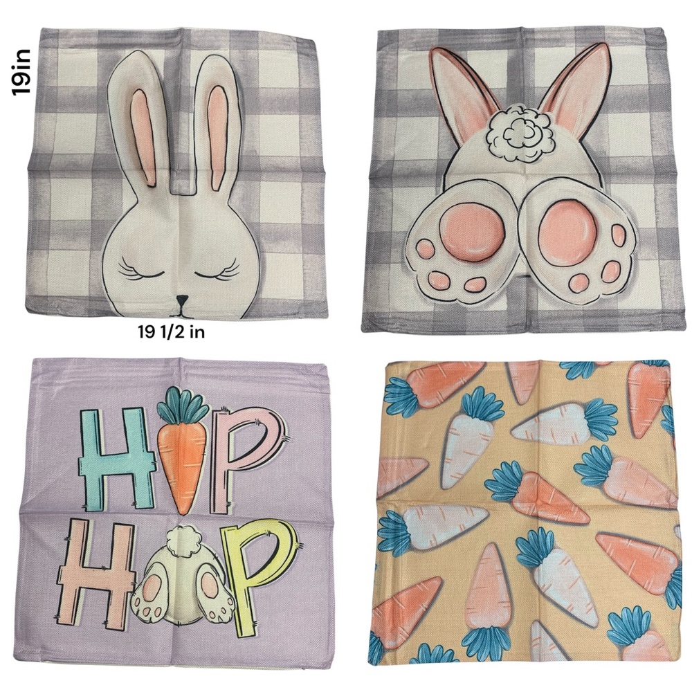 Bunny and Carrot Themed Pillow Covers set of 4